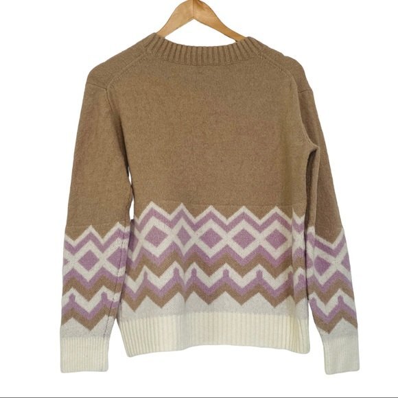 J.Crew Chevron Tan Crew Wool Blend Sweater Medium - Picture 2 of 4